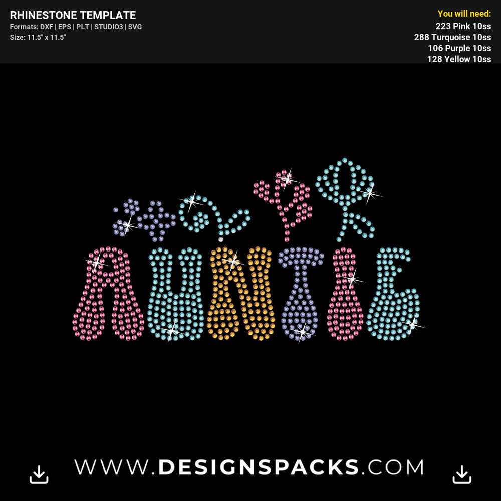 Auntie Vintage Flowers Rhinestone Digital Template
