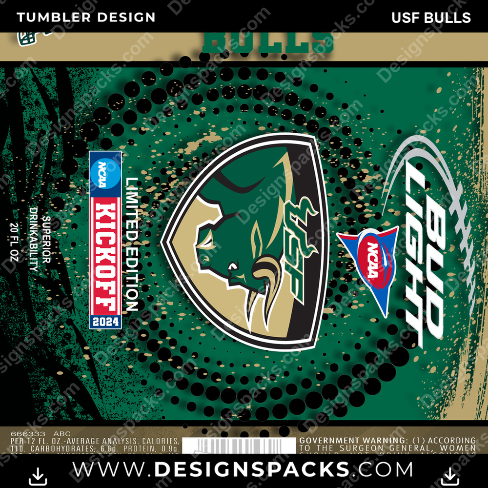 College Sport Bud USF Bulls Tumbler Digital Wrap Design