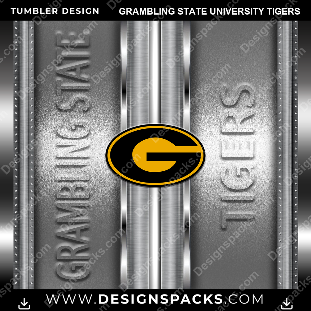 College Sport Metallic Grambling State University Tigers NCAA College Sport Tumbler Digital Wrap Design Download
