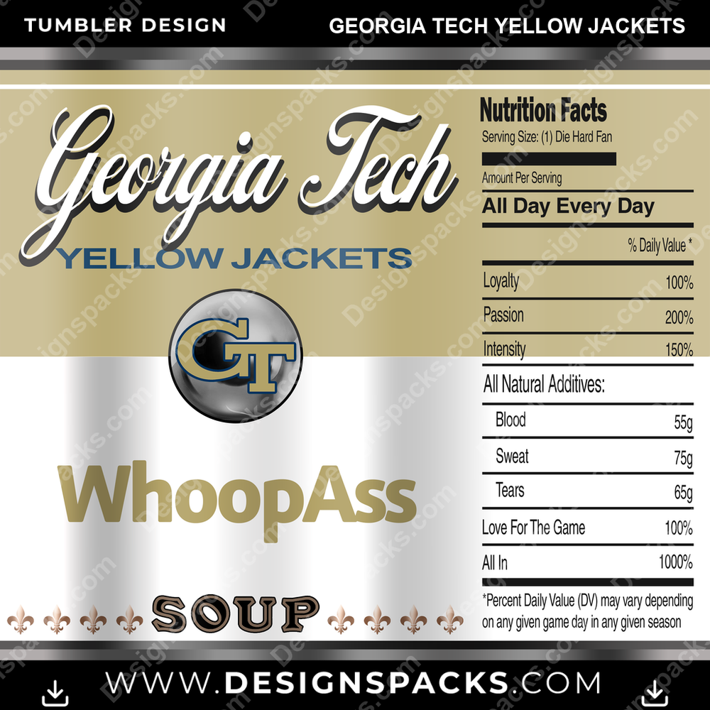 College Sport Soup Can Georgia Tech Yellow Jackets NCAA College Sport Tumbler Digital Wrap Design Download