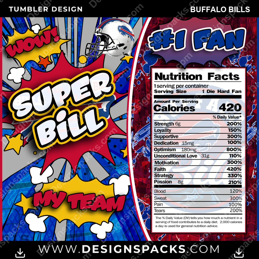 Football Super Team Buffalo Bills NFL Football Tumbler Digital Wrap Design Download