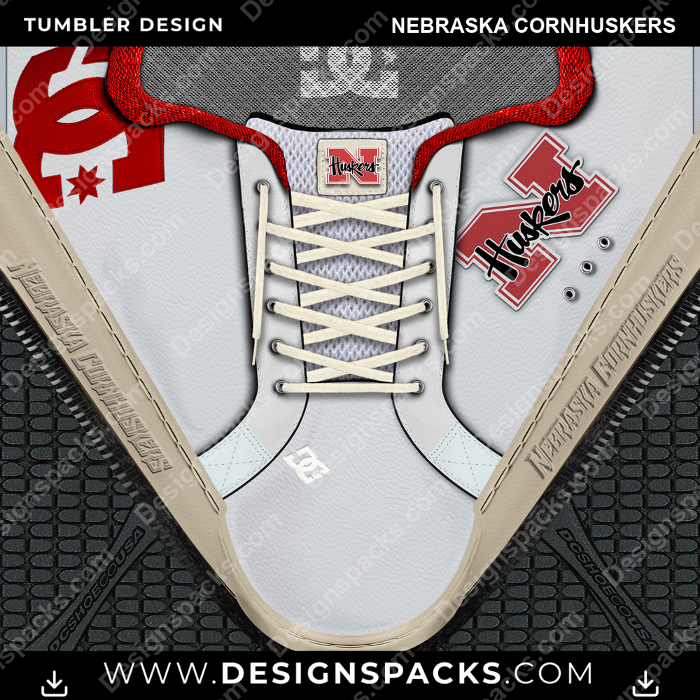College Sport DC Sneaker Nebraska Cornhuskers Tumbler Digital Wrap Design