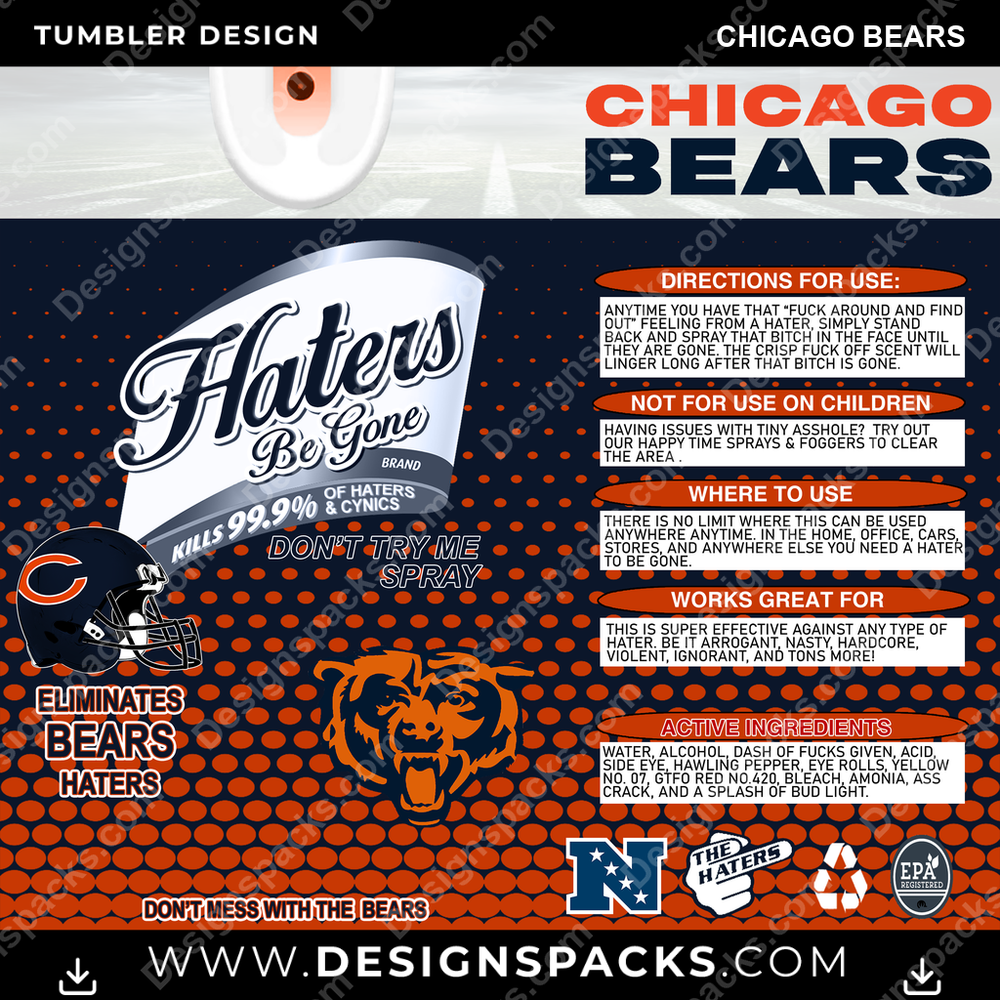 Football Haters Be Gone Chicago Bears NFL Football Tumbler Digital Wrap Design Download