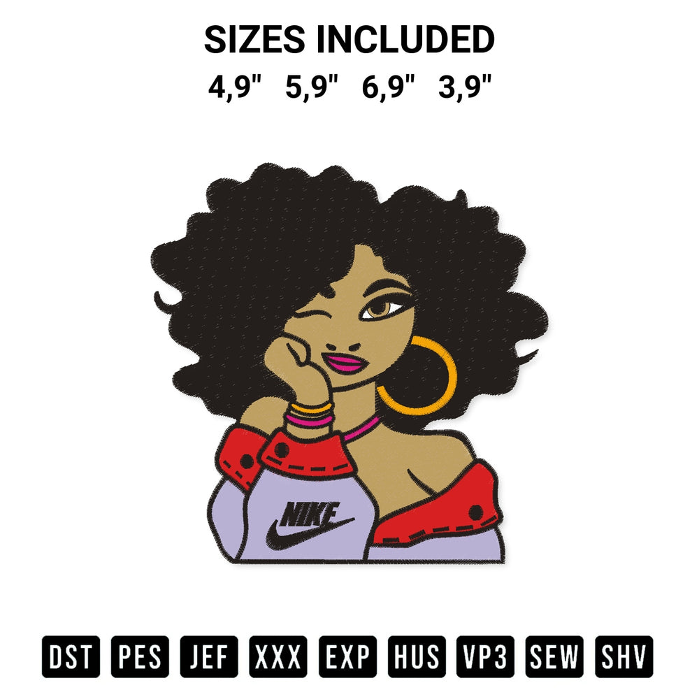 Shop the Nike Girl Logo Embroidery Design machine embroidery pattern at Designspacks.com. Beautifully digitized for flawless stitching on any fabric. Available sizes: 4,9", 5,9", 6,9", 3,9".