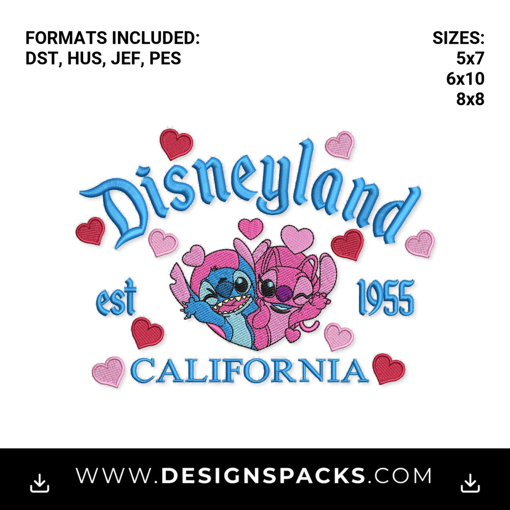 Disneyland California Stitch & Angel Embroidery Design - Instant digital download pattern at Designspacks.com