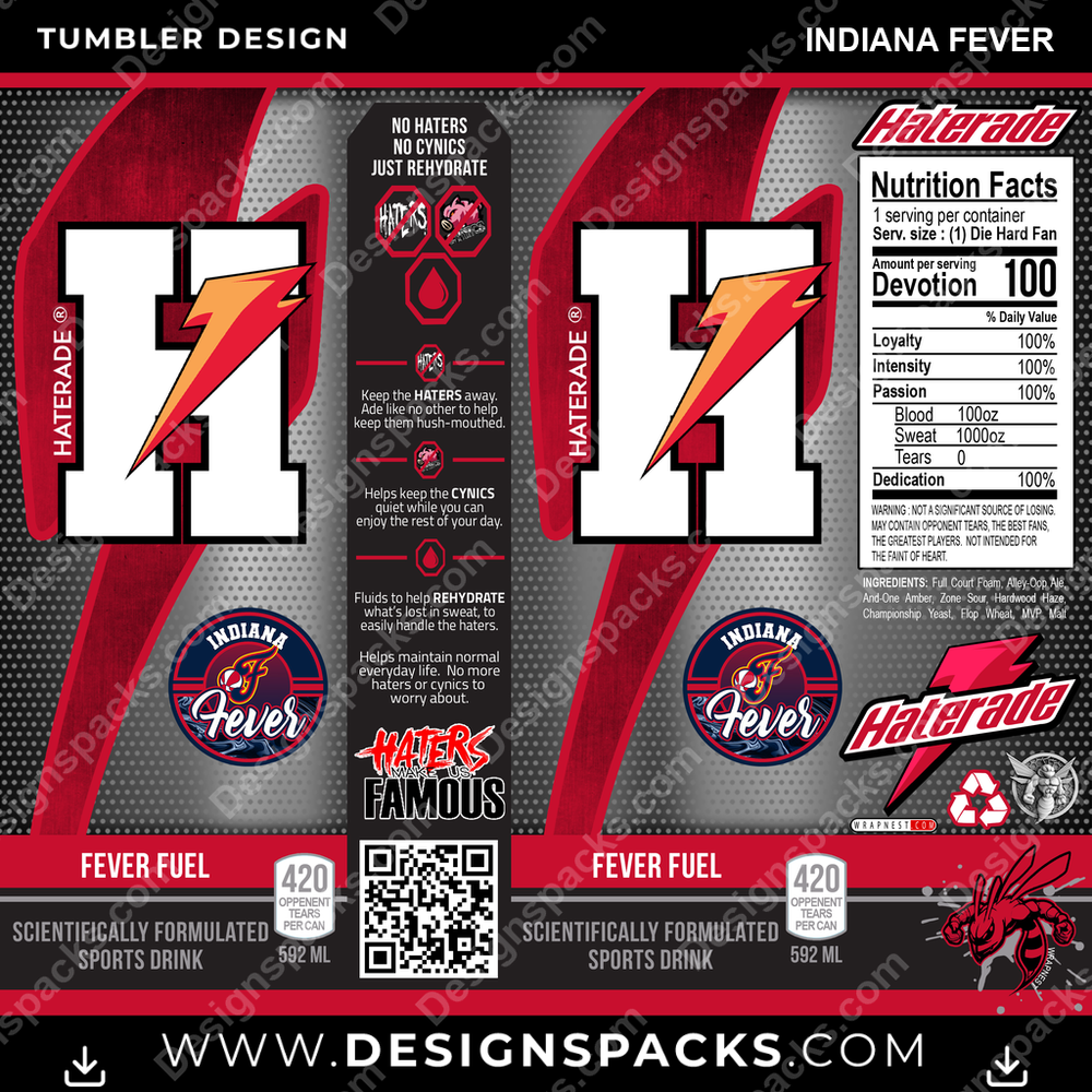 Basketball Haterade Indiana Fever NBA Basketball Tumbler Digital Wrap Design Download