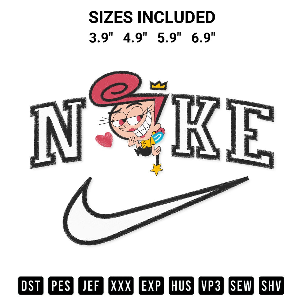 Discover the perfect addition to your crafting collection: Cosmo And Wanda Logo Nike Embroidery Design embroidery file. Instantly available at Designspacks.com. Available sizes: 3.9", 4.9", 5.9", 6.9".