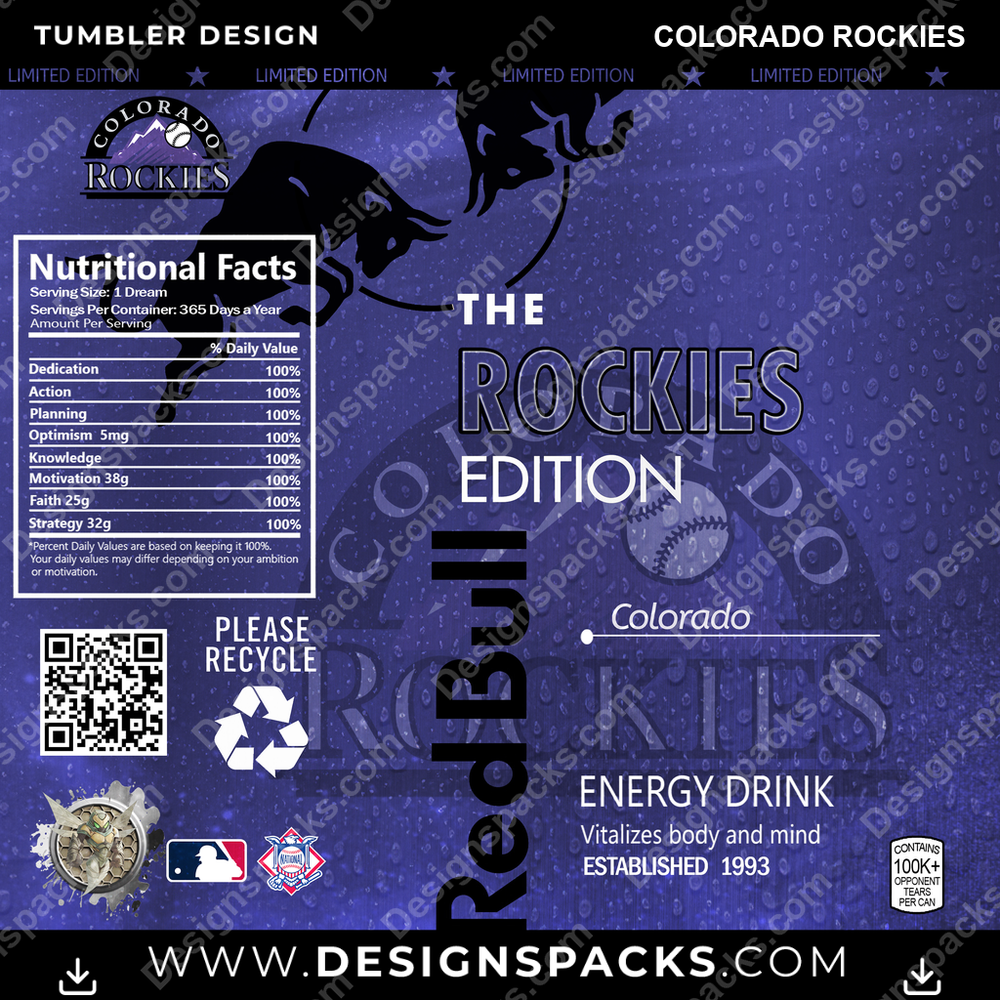 Baseball Red Bull Colorado Rockies Tumbler Digital Wrap Design