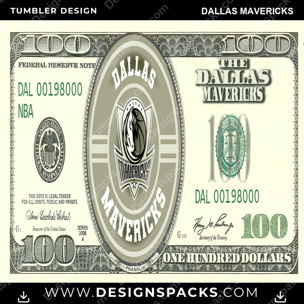 Basketball 100 Dollar Bill Dallas Mavericks NBA Basketball Tumbler Digital Wrap Design Download