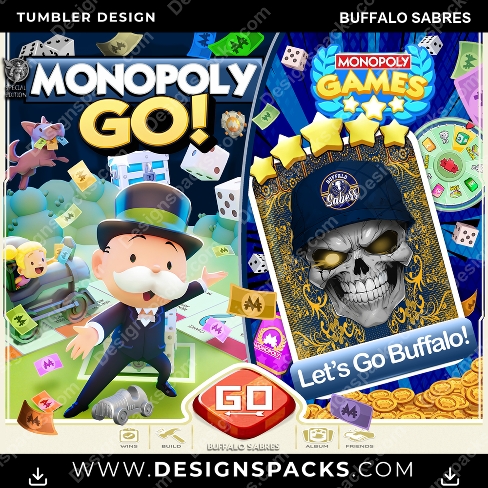 Ice Hockey Monopoly Go! Buffalo Sabres NHL Hockey Tumbler Digital Wrap Design Download