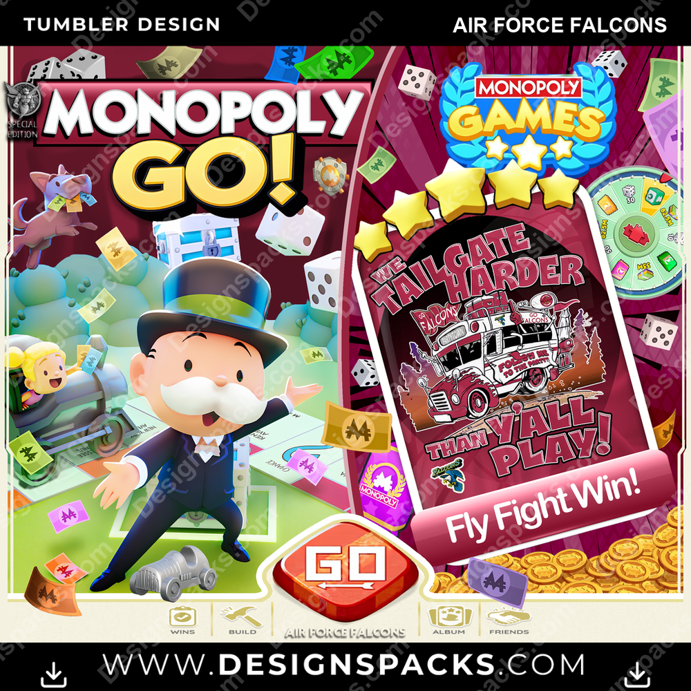 College Sport Monopoly Go! Air Force Falcons NCAA College Sport Tumbler Digital Wrap Design Download