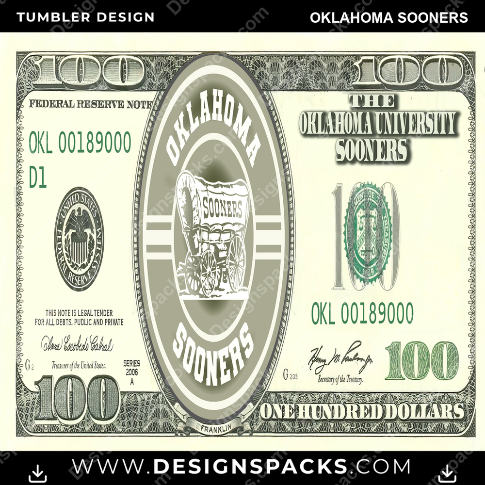College Sport 100 Dollar Bill Oklahoma Sooners NCAA College Sport Tumbler Digital Wrap Design Download