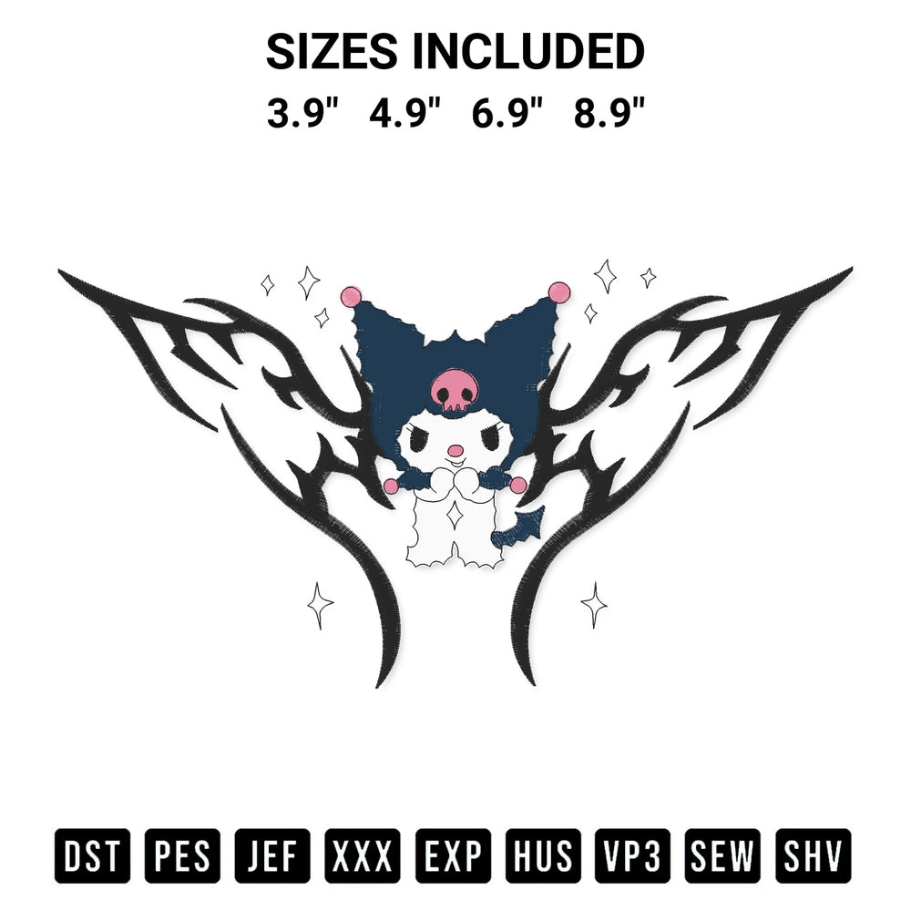 Add a unique touch to your apparel with the Kuromi Tattoo Embroidery Design embroidery file. Premium instant download available now on Designspacks.com. Available sizes: 3.9", 4.9", 6.9", 8.9".