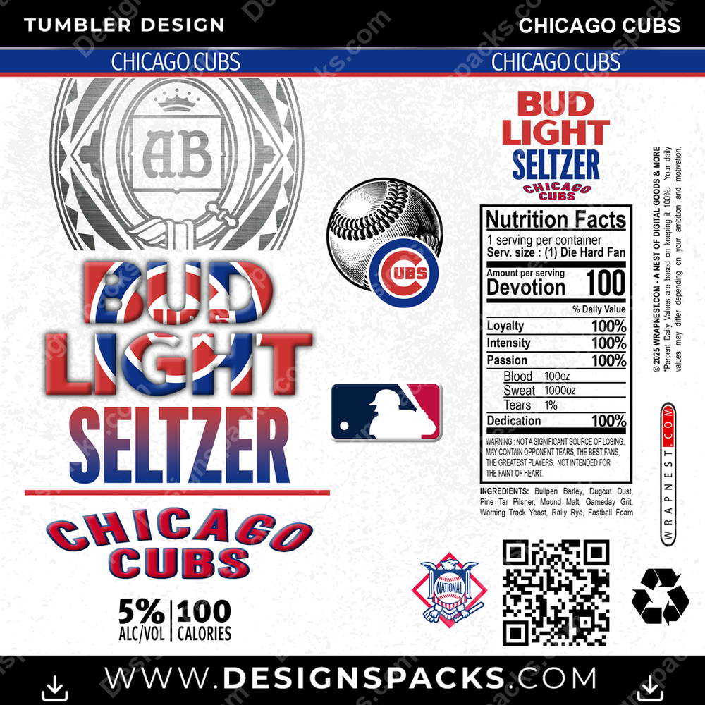 Baseball Bud Light Seltzer Chicago Cubs Tumbler Digital Wrap Design