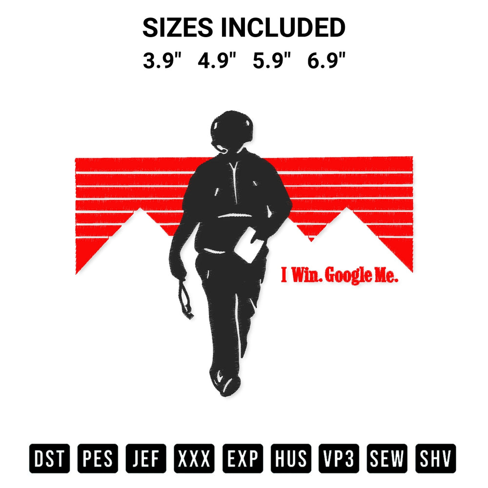 Add a unique touch to your apparel with the I Win Google Me Embroidery Design embroidery file. Premium instant download available now on Designspacks.com. Available sizes: 3.9", 4.9", 5.9", 6.9".