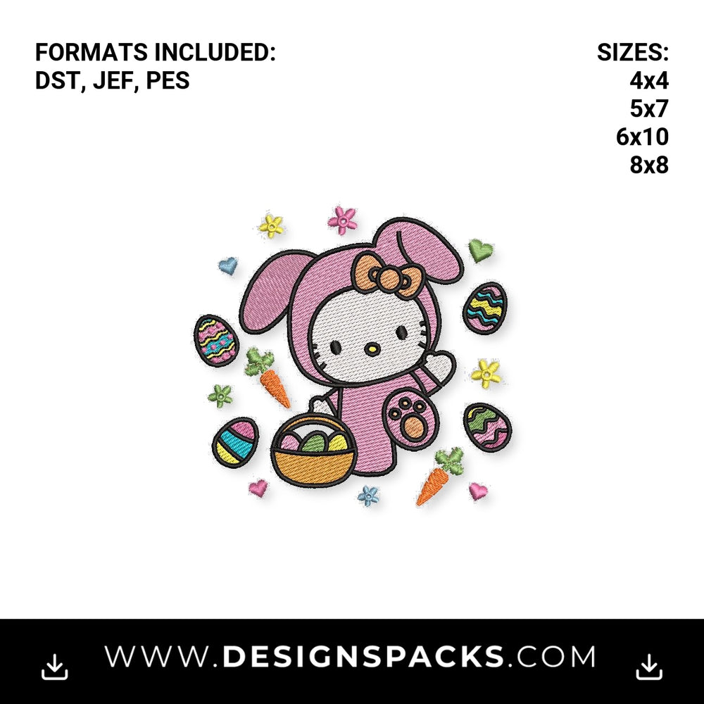 Cute Easter Kitty in Pink Bunny Suit Embroidery Design - Instant digital download pattern at Designspacks.com