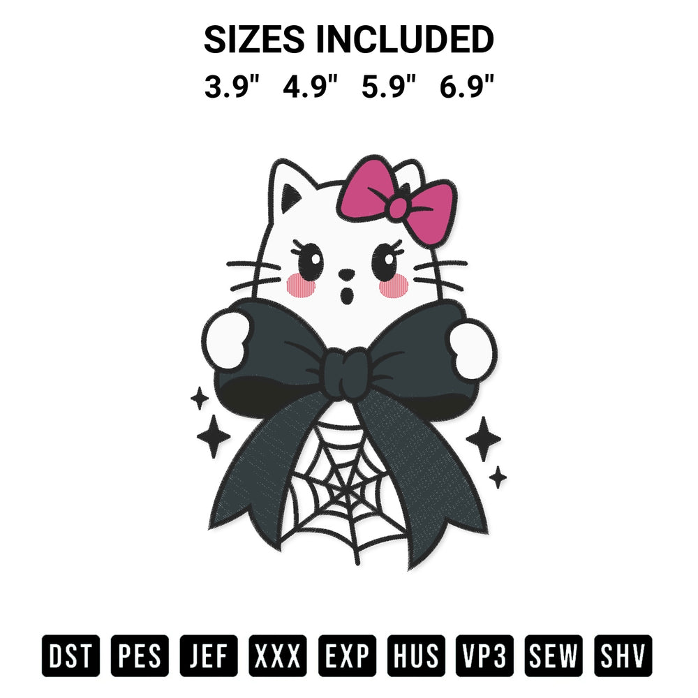 Transform your fabrics with the Halloween Cat Coquette Embroidery Design embroidery design. Instant access to premium digitized patterns at Designspacks.com. Available sizes: 3.9", 4.9", 5.9", 6.9".