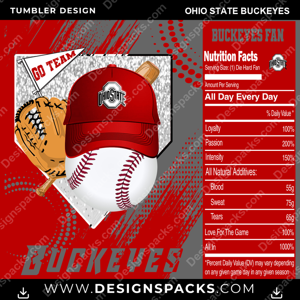 College Sport Team Fan BaseBall Ohio State Buckeyes NCAA College Sport Tumbler Digital Wrap Design Download