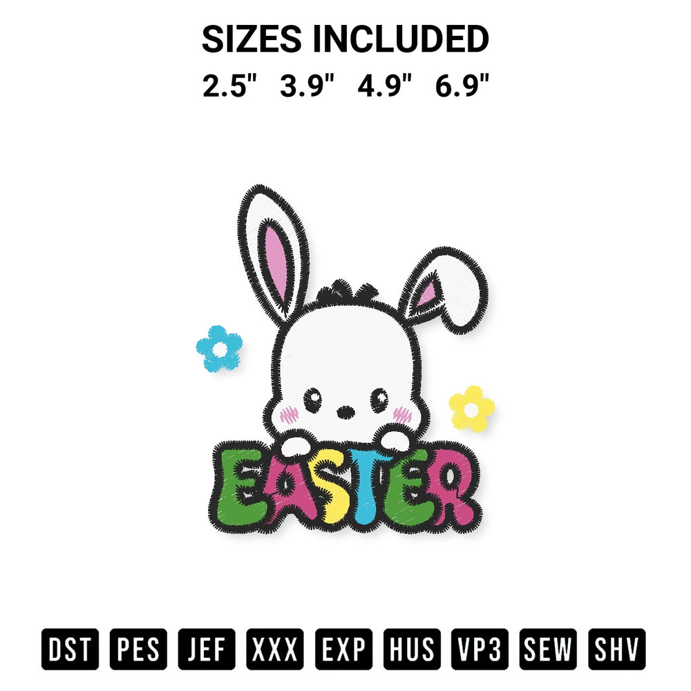 Shop the Pochacco Easter Bunny Embroidery Design machine embroidery pattern at Designspacks.com. Beautifully digitized for flawless stitching on any fabric. Available sizes: 2.5", 3.9", 4.9", 6.9".