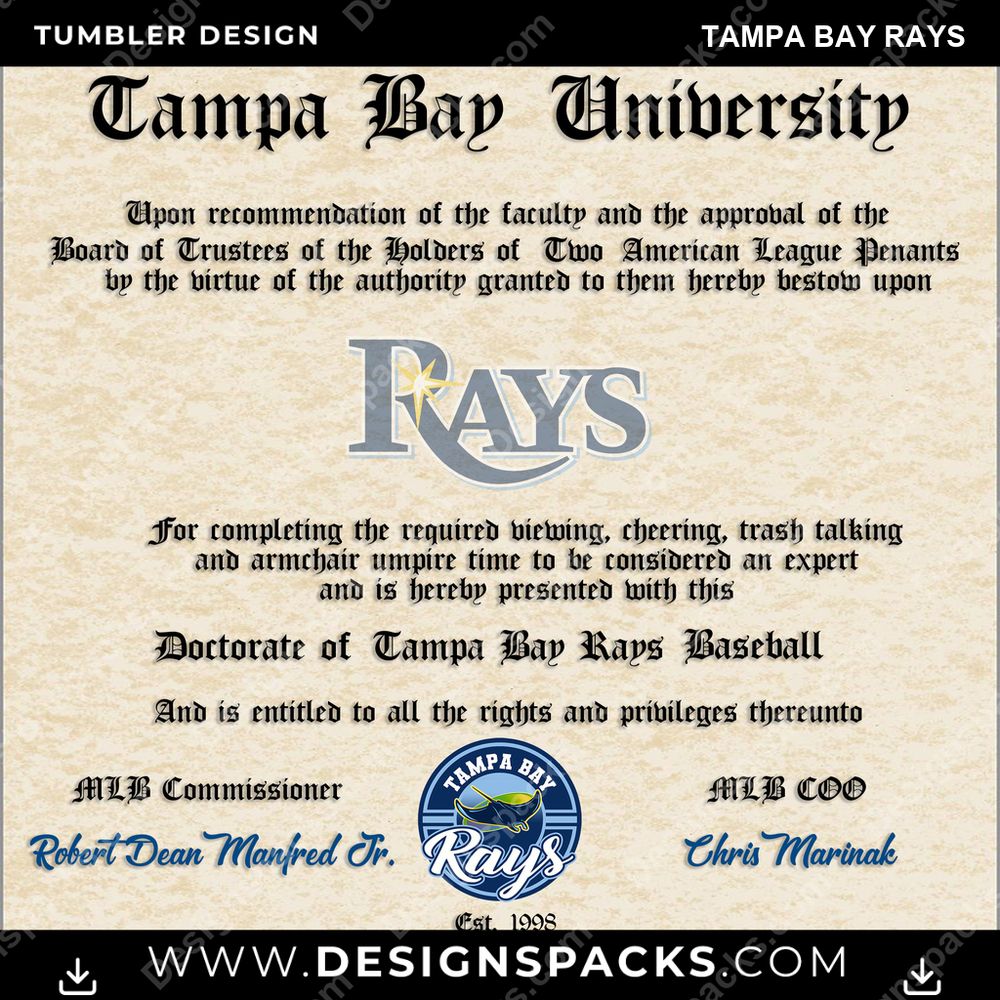 Baseball Diploma Tampa Bay Rays Tumbler Digital Wrap Design