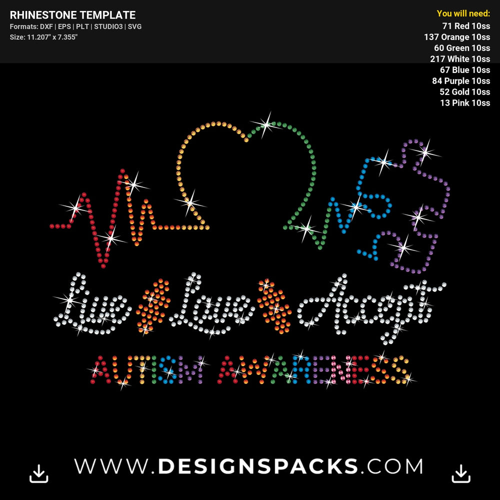 Live Love Accept Autism Awareness Rhinestone Digital Template