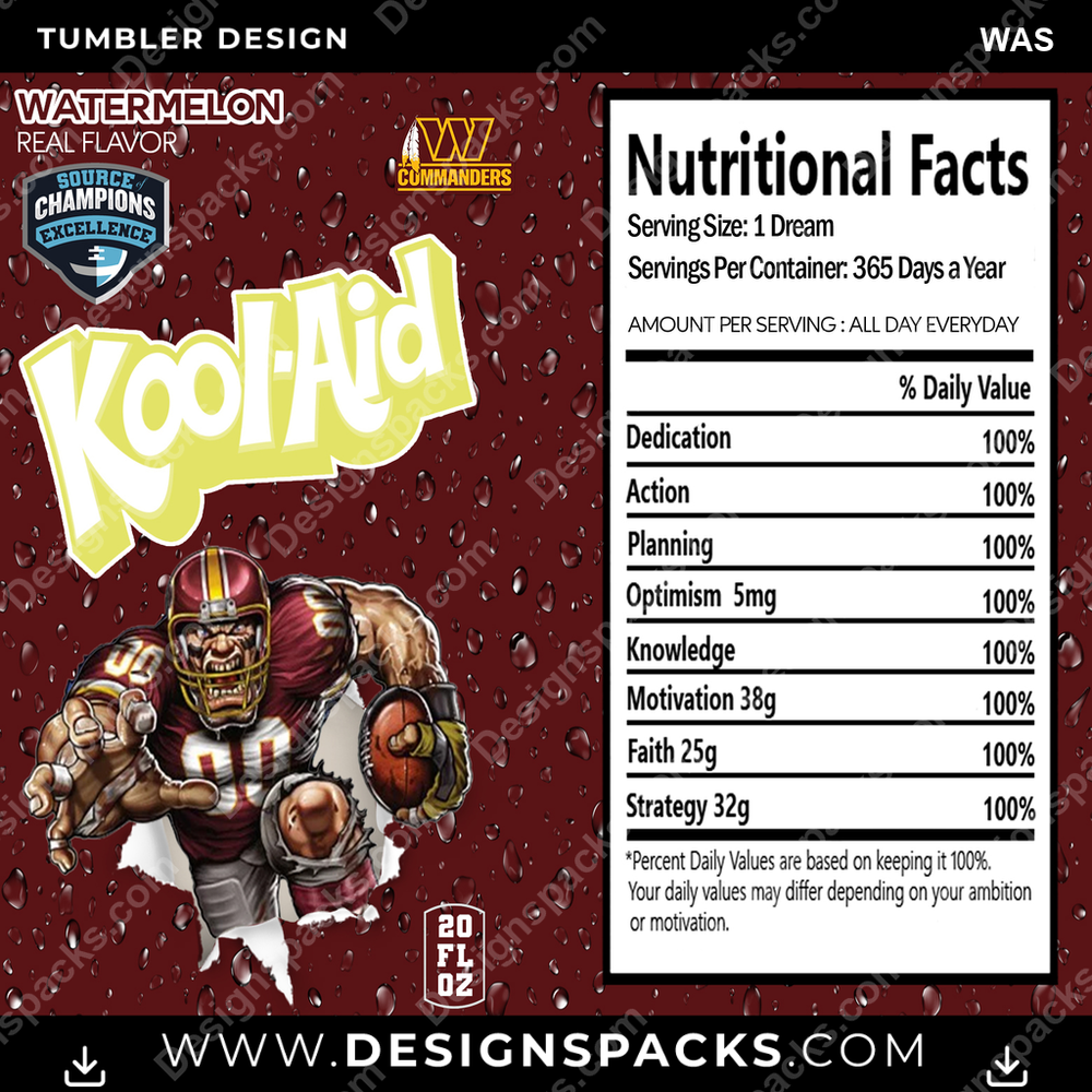 Football Kool-Aid WAS Tumbler Digital Wrap Design