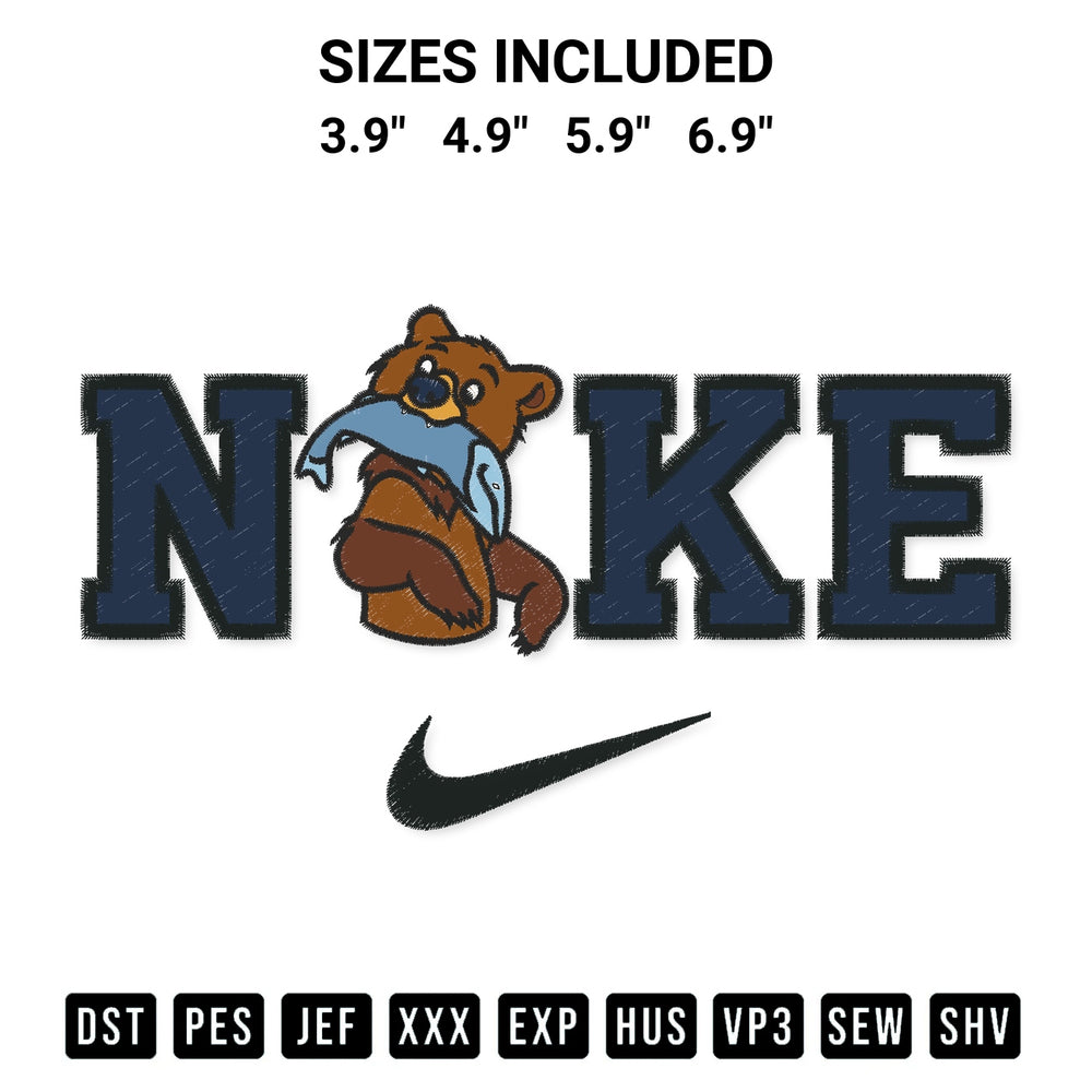 Create amazing crafts with the Nike Brother Bear Koda Embroidery Design embroidery file. High-quality digital download from Designspacks.com, perfect for beginners and pros. Available sizes: 3.9", 4.9", 5.9", 6.9".