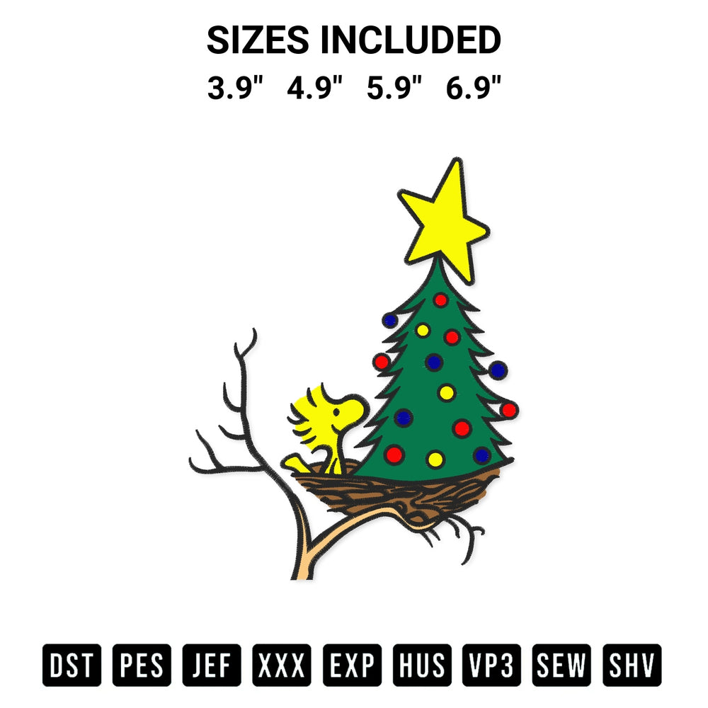 Add a unique touch to your apparel with the Woodstock With Christmas Tree Bird Nest Embroidery Design embroidery file. Premium instant download available now on Designspacks.com. Available sizes: 3.9", 4.9", 5.9", 6.9".