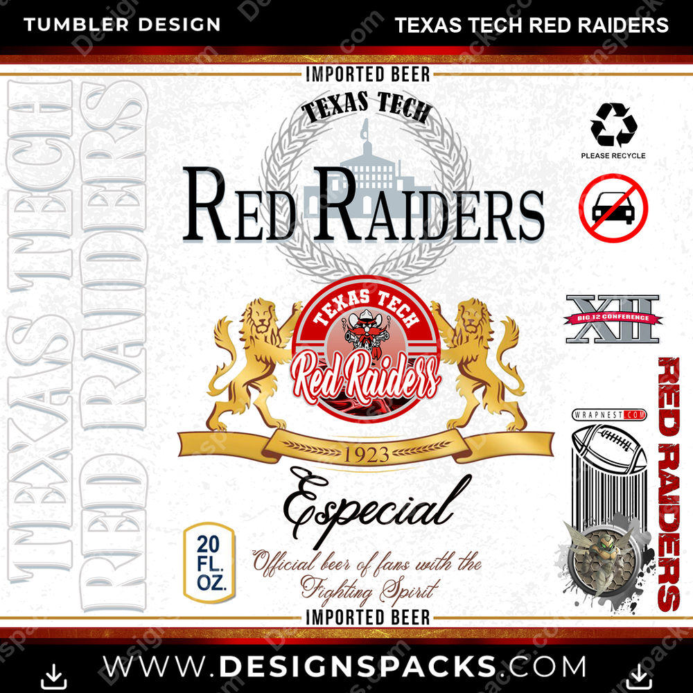 College Sport Modelo Texas Tech Red Raiders Tumbler Digital Wrap Design