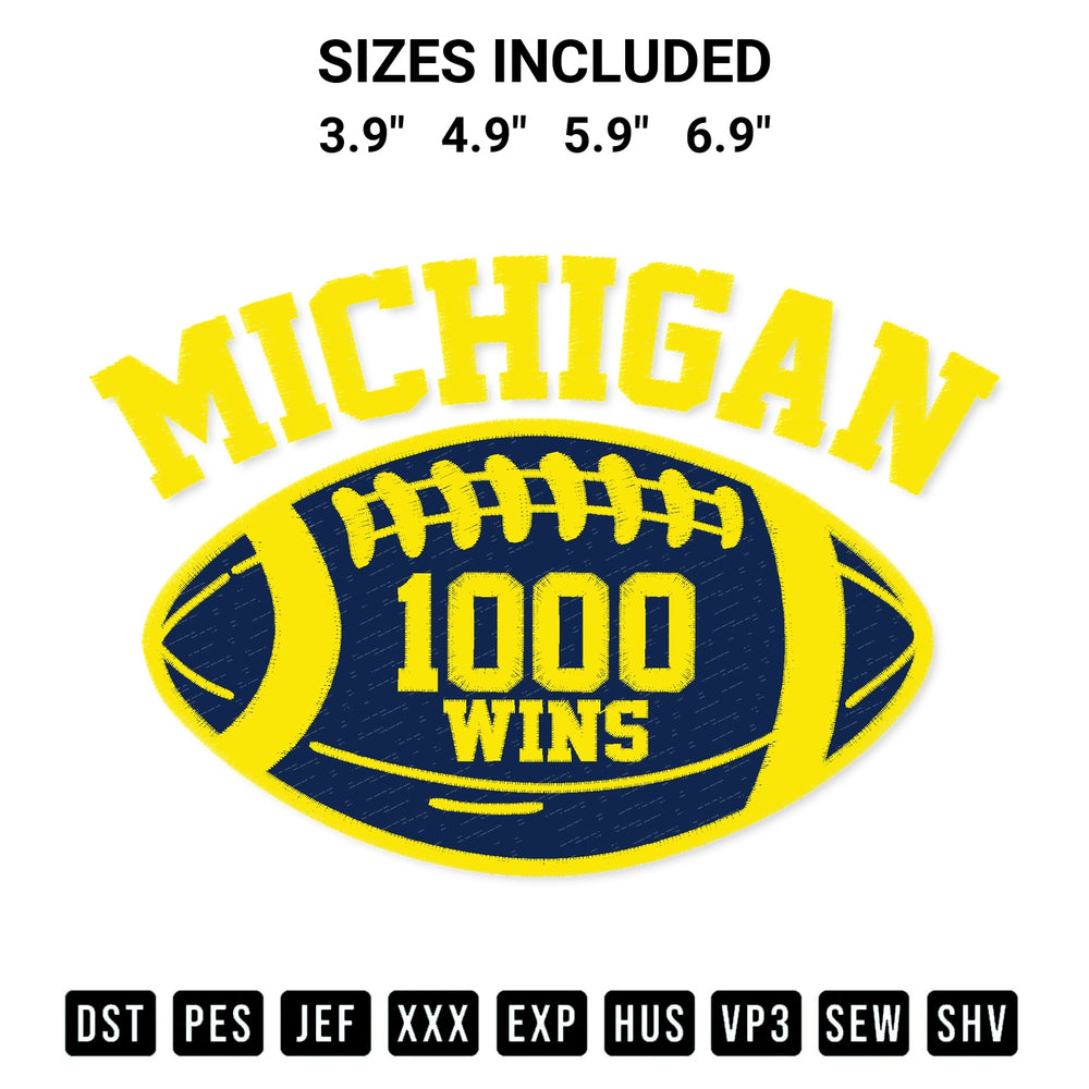 Add a unique touch to your apparel with the Michigan 1000 One Thousand Wins Embroidery Design embroidery file. Premium instant download available now on Designspacks.com. Available sizes: 3.9", 4.9", 5.9", 6.9".