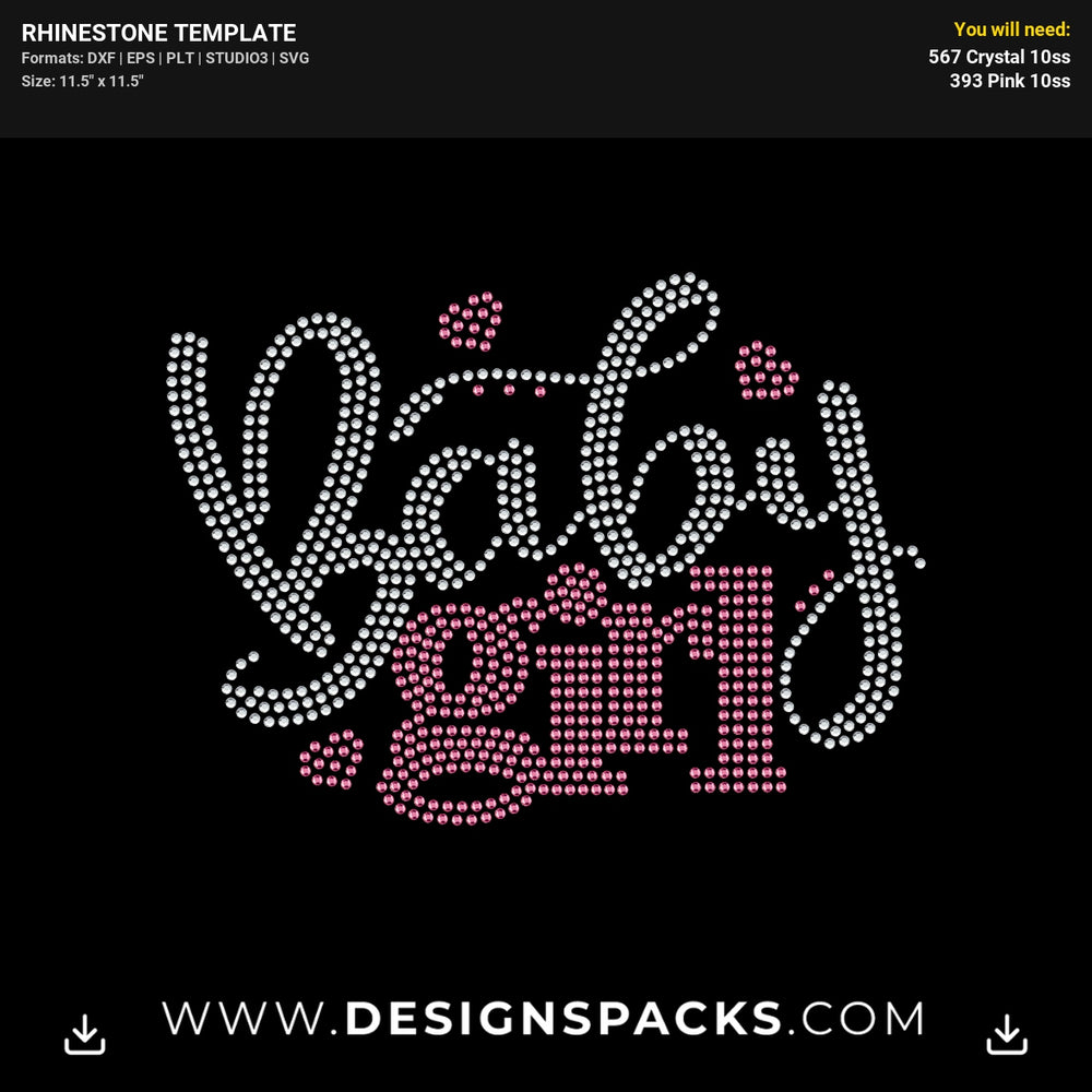 Cute Baby Girl Infant Shower Design Rhinestone Digital Template
