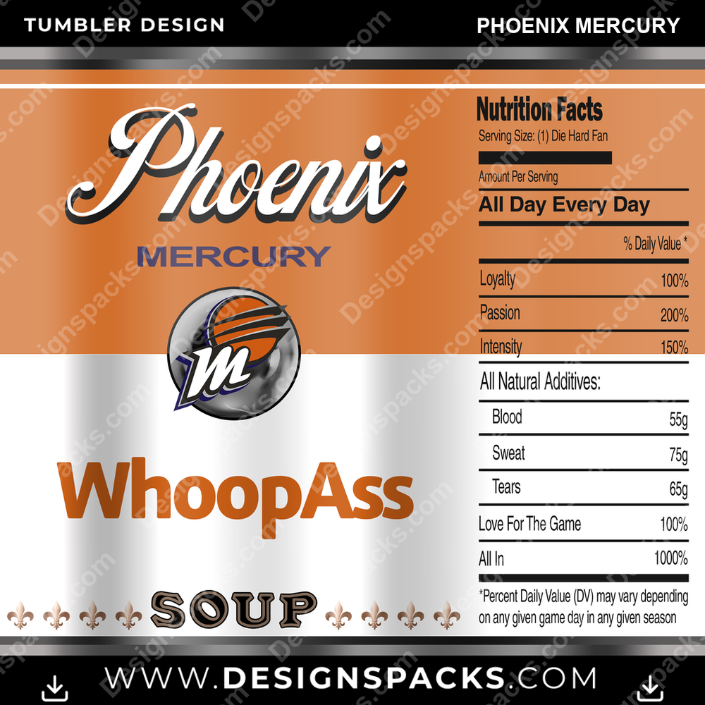 Basketball Soup Can Phoenix Mercury Tumbler Digital Wrap Design