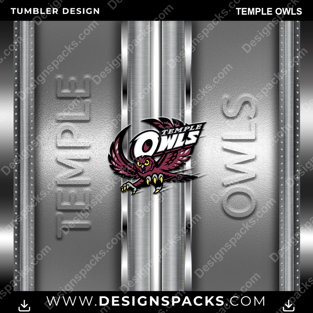 College Sport Metallic Temple Owls Tumbler Digital Wrap Design