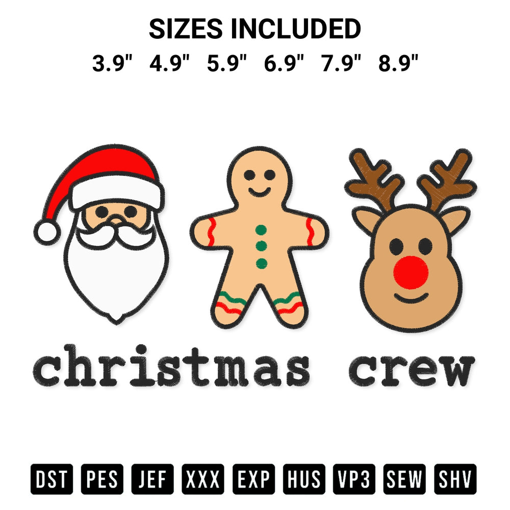 Create amazing crafts with the Cute Christmas Crew Embroidery Design embroidery file. High-quality digital download from Designspacks.com, perfect for beginners and pros. Available sizes: 3.9", 4.9", 5.9", 6.9", 7.9", 8.9".