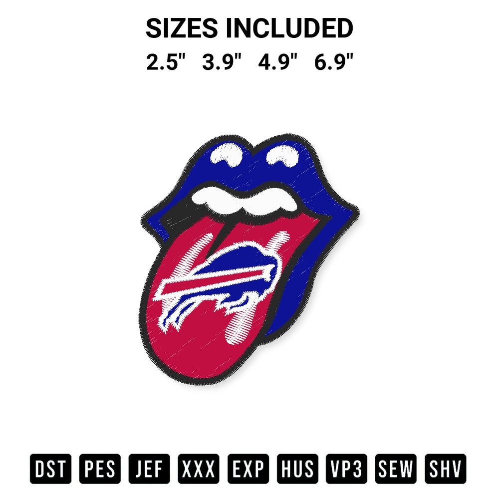 Transform your fabrics with the Buffalo Bills Nfl Tongue Embroidery Design embroidery design. Instant access to premium digitized patterns at Designspacks.com. Available sizes: 2.5", 3.9", 4.9", 6.9".