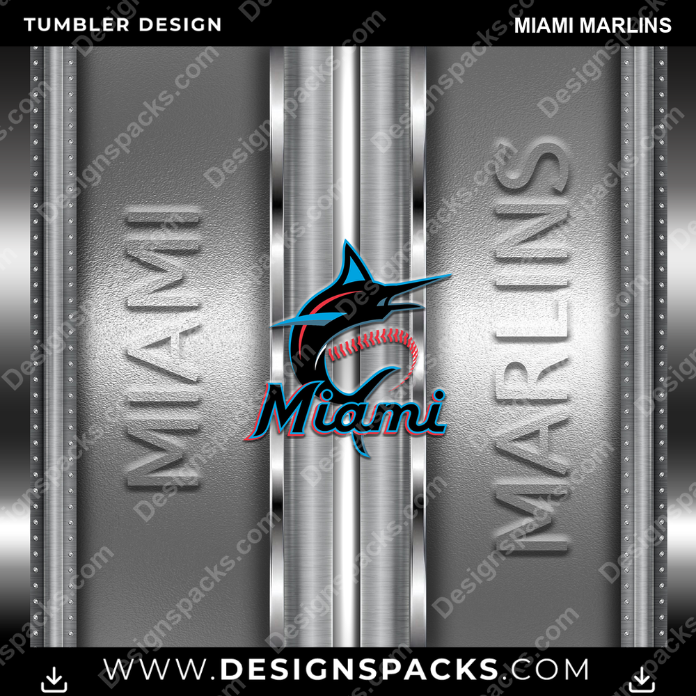 Baseball Metallic Miami Marlins Tumbler Digital Wrap Design