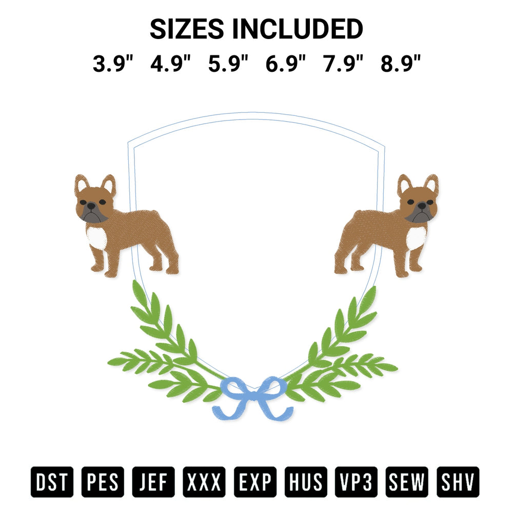 Add a unique touch to your apparel with the French Bulldog Frame Embroidery Design embroidery file. Premium instant download available now on Designspacks.com. Available sizes: 3.9", 4.9", 5.9", 6.9", 7.9", 8.9".