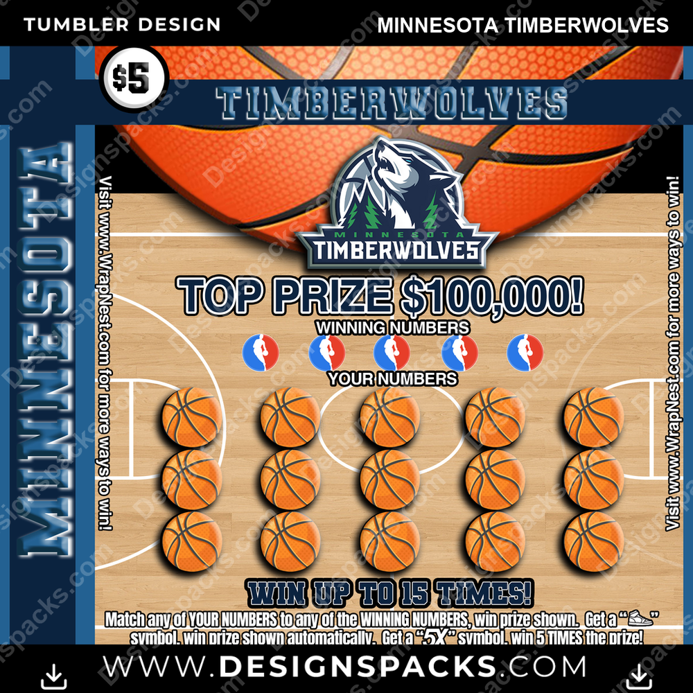 Basketball Lottery Ticket Minnesota Timberwolves Tumbler Digital Wrap Design