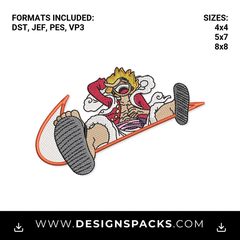 Anime Luffy Gear 5 Swoosh Embroidery Design - Instant digital download pattern at Designspacks.com