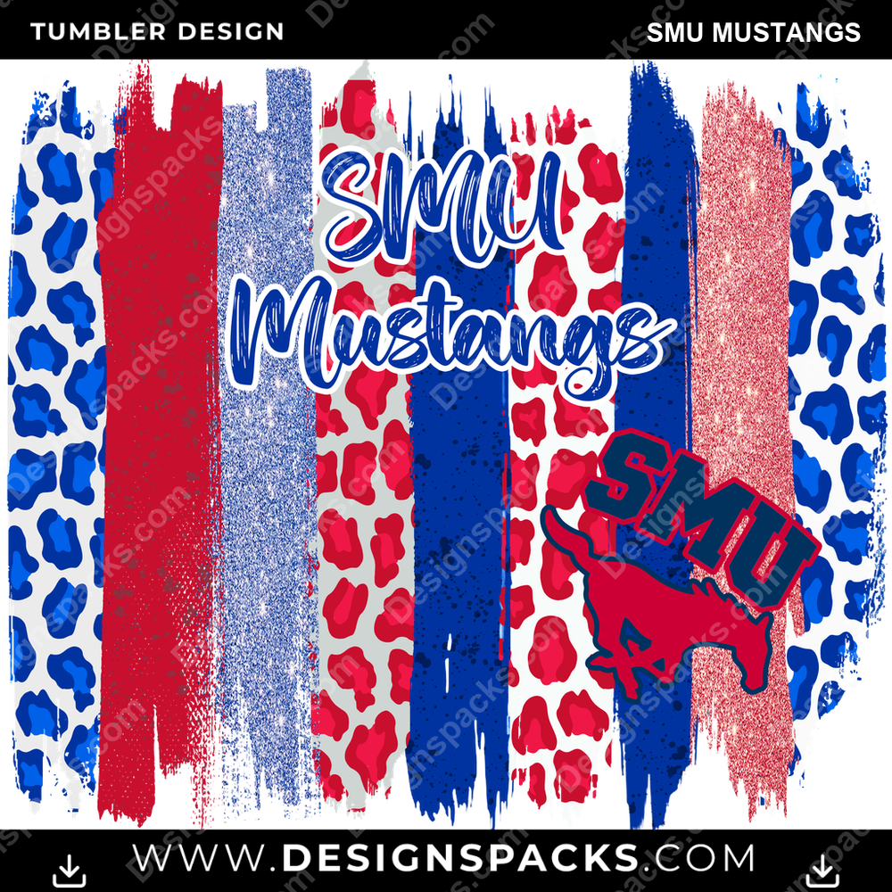 College Sport Brush Strokes SMU Mustangs Tumbler Digital Wrap Design
