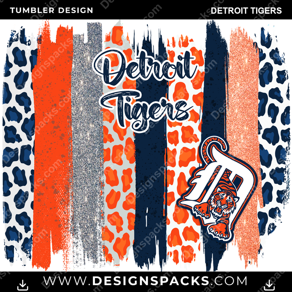 Baseball Brush Strokes Detroit Tigers Tumbler Digital Wrap Design
