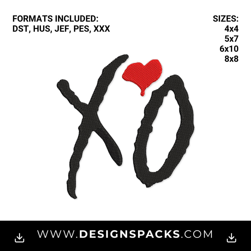 The Weeknd XO Heart Logo Embroidery Design - Instant digital download pattern at Designspacks.com