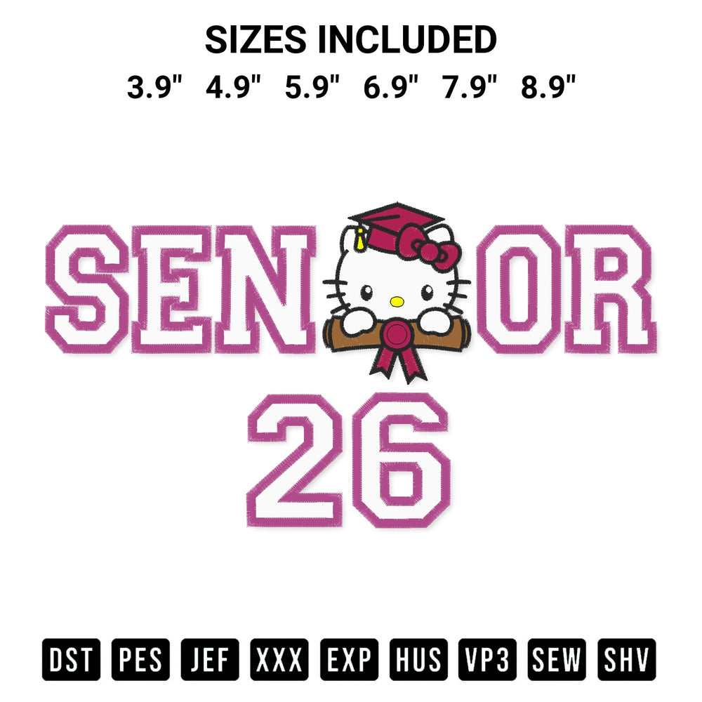 Looking for the perfect pattern? Download the Senior Hello Kitty 26 Embroidery Design embroidery design today at Designspacks.com. Crisp, clean stitching guaranteed. Available sizes: 3.9", 4.9", 5.9", 6.9", 7.9", 8.9".