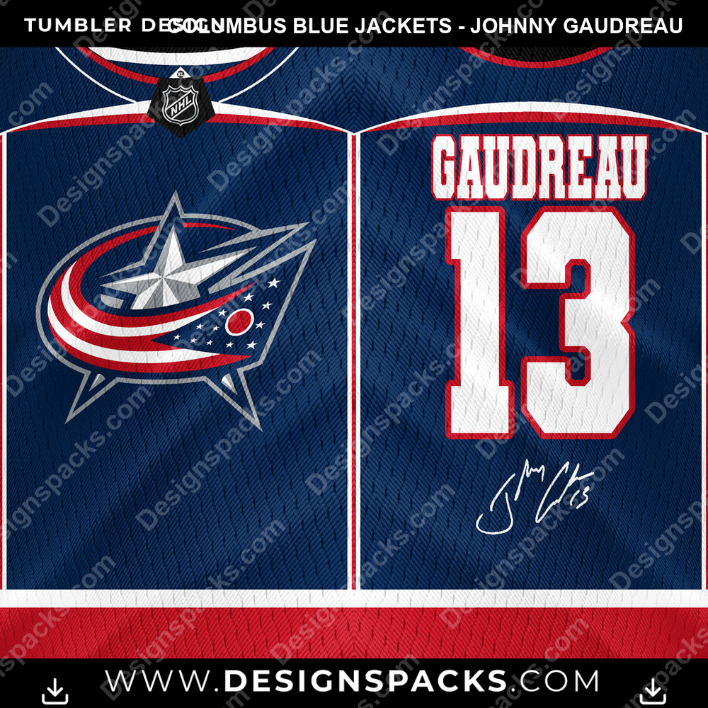 Hockey Jersey Columbus Blue Jackets - Johnny Gaudreau NHL Hockey Tumbler Digital Wrap Design Download
