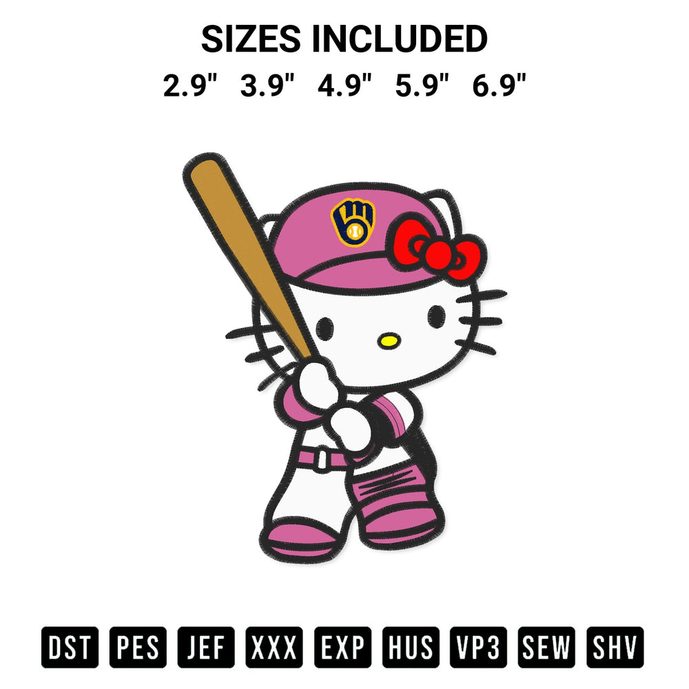 Transform your fabrics with the Baseball Milwaukee Brewers Hello Kitty Pink Embroidery Design embroidery design. Instant access to premium digitized patterns at Designspacks.com. Available sizes: 2.9", 3.9", 4.9", 5.9", 6.9".