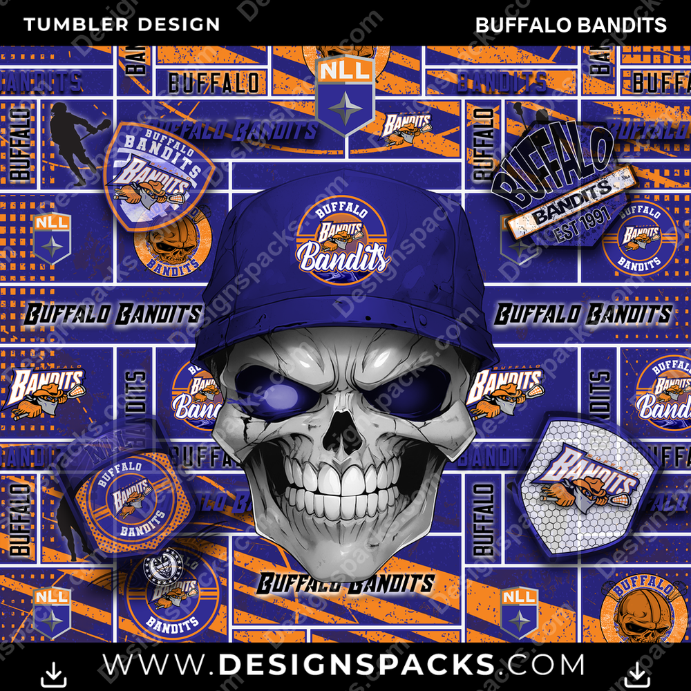 Lacrosse Skull Buffalo Bandits Tumbler Digital Wrap Design