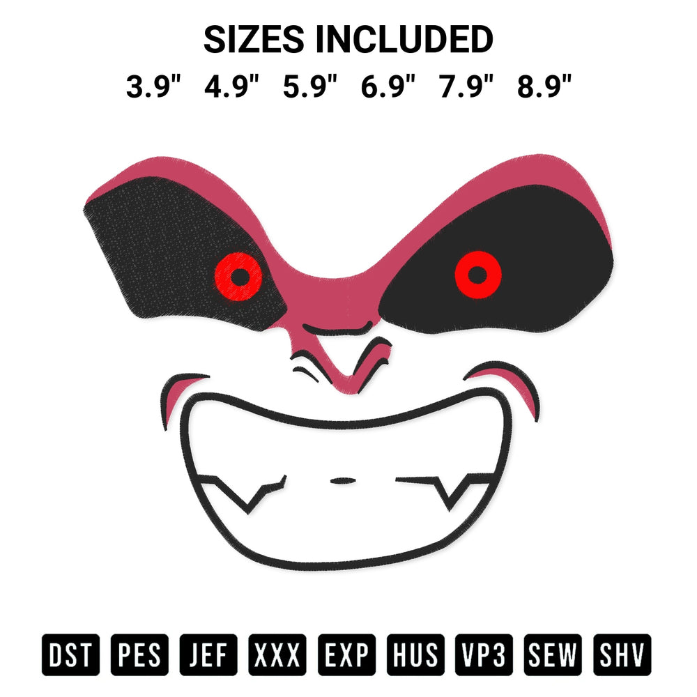 Get the Majin Buu Kid Face Embroidery Design embroidery design for your custom crafts! Premium digitized files available for instant download at Designspacks.com. Available sizes: 3.9", 4.9", 5.9", 6.9", 7.9", 8.9".