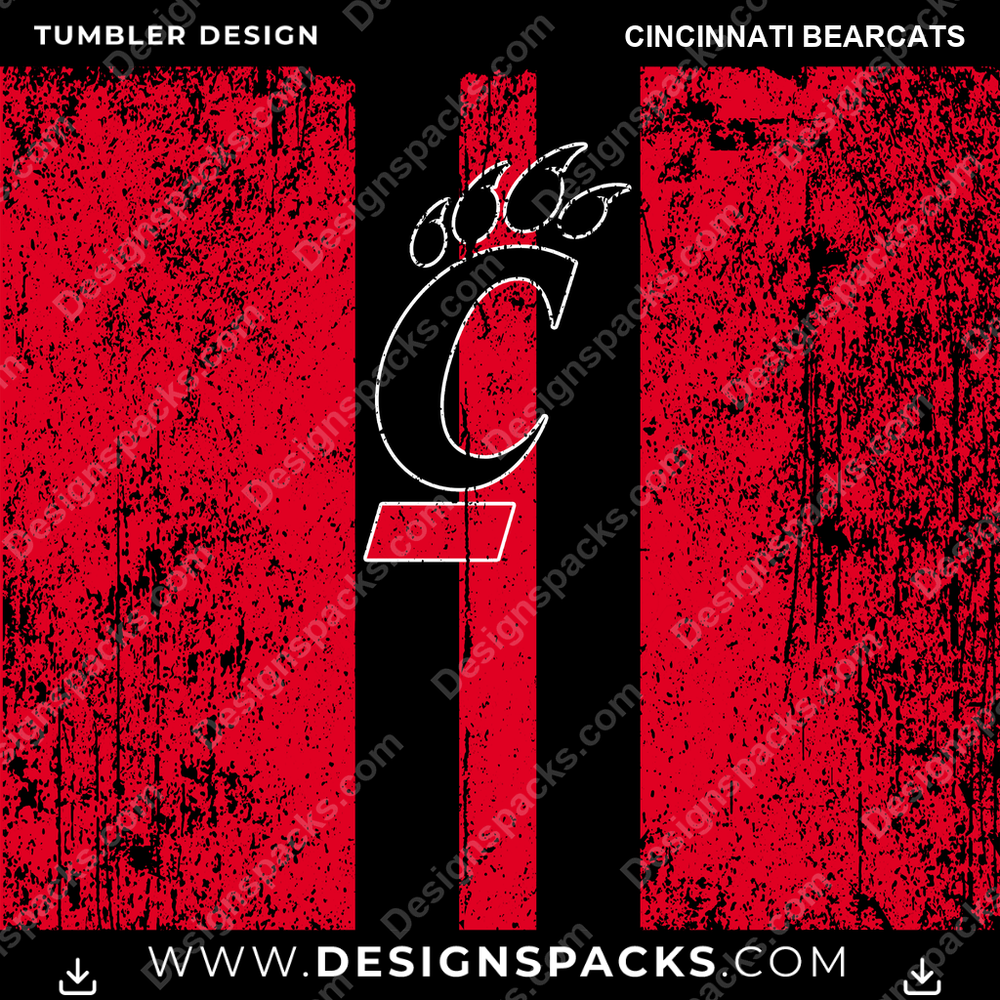 College Sport Grunge Style Cincinnati Bearcats NCAA College Sport Tumbler Digital Wrap Design Download