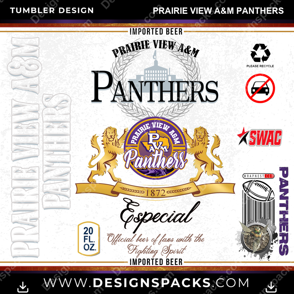 College Sport Modelo Prairie View A&M Panthers NCAA College Sport Tumbler Digital Wrap Design Download