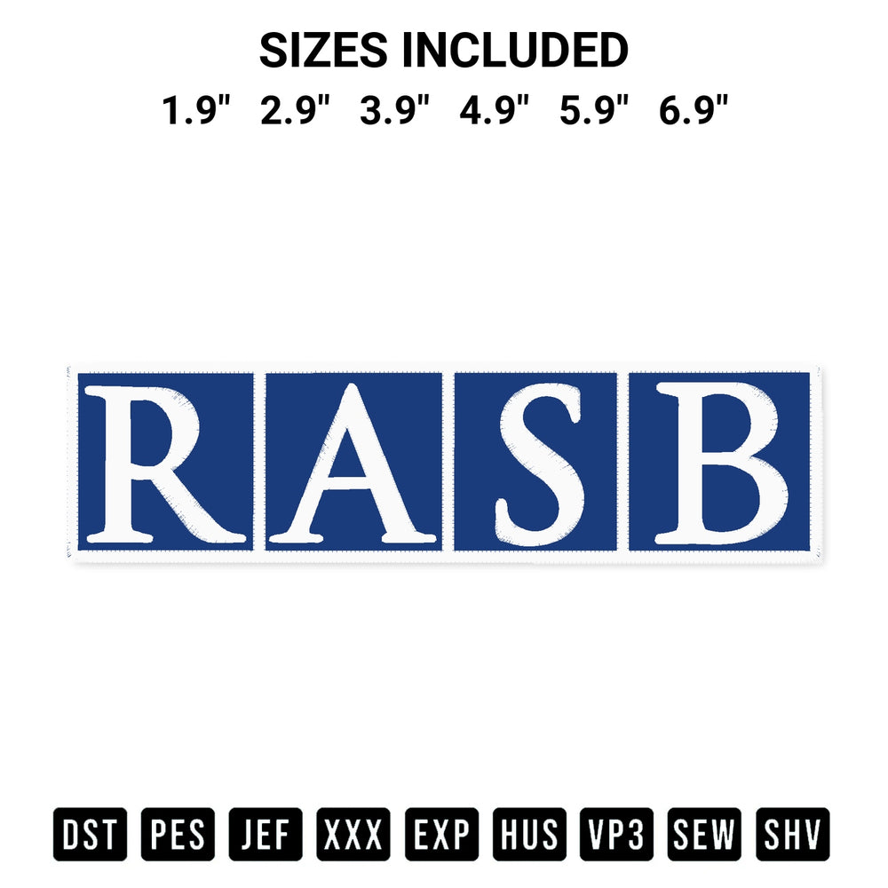 Stitch like a pro with the Rasb Logo Embroidery Design embroidery pattern from Designspacks.com. High-quality digital machine embroidery file. Available sizes: 1.9", 2.9", 3.9", 4.9", 5.9", 6.9".